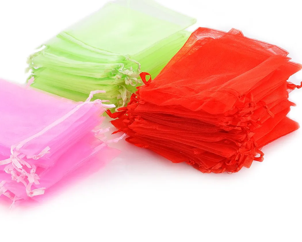 100 Pcs 10 cm x 12 cm Multi Colored Organza Drawstring Pouches