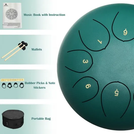 10" Steel Tongue Drum 8 Notes Handpan Drum-Green