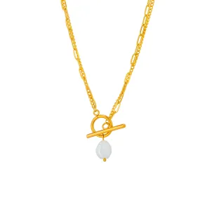 18K Gold Plated Toggle Baroque Pearl Necklace