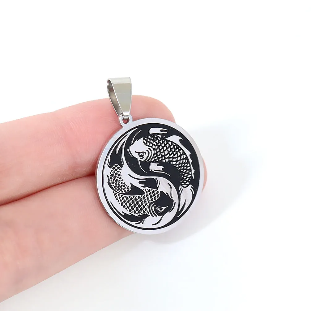 18K Gold PVD Stainless Steel Yin & Yang Koi Fish Pendant / PDL0124