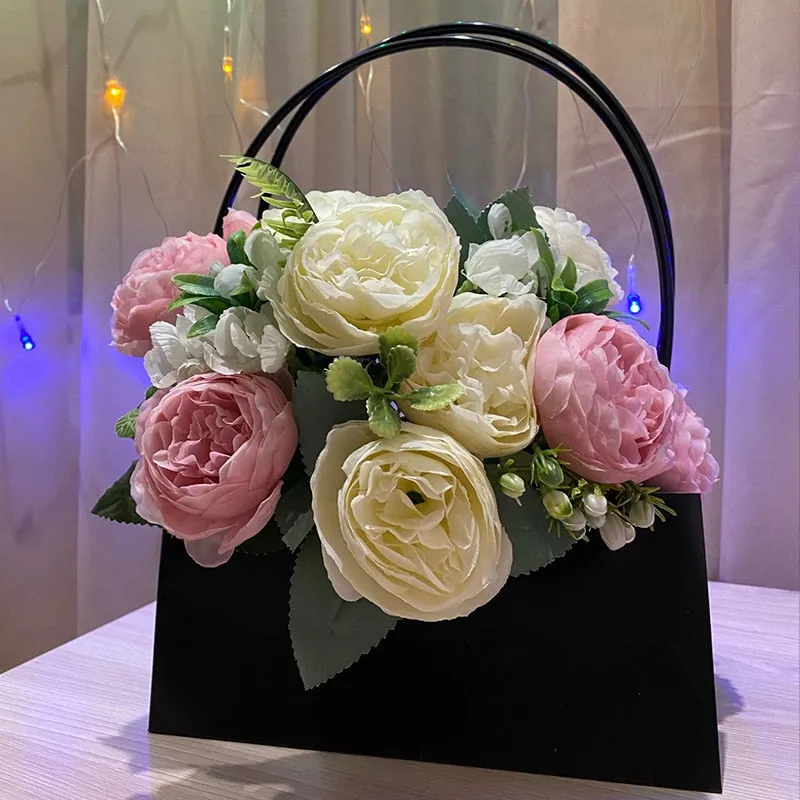 1pc Portable Kraft Waterproof Flower Gift Bag-Box with Handle-Rose Box