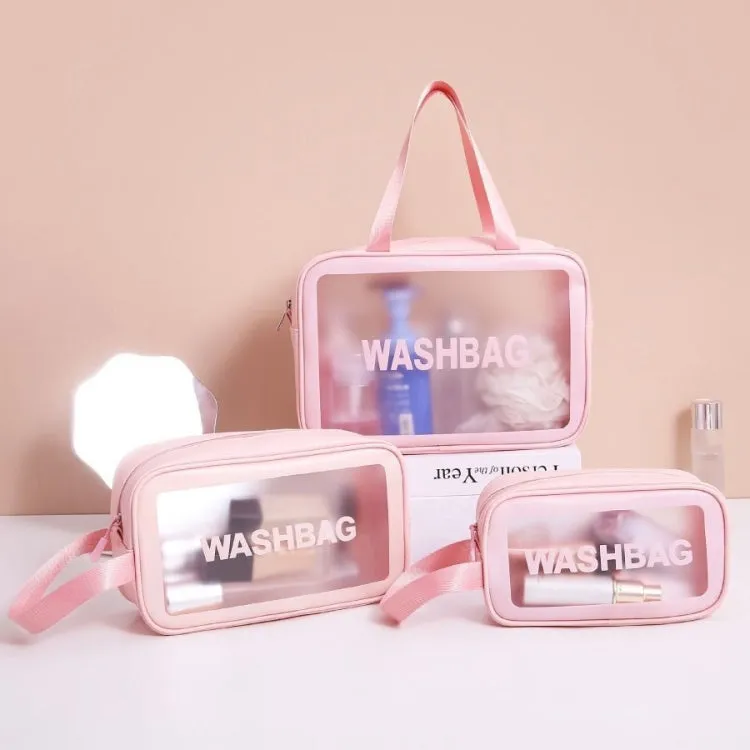 2 PCS Frosted Translucent Waterproof Storage Bag Cosmetic Bag Swimming Bag Wash Bag Pink M 2 Handles