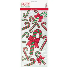 20pk Printed Candy Cane Christmas Cello Bags