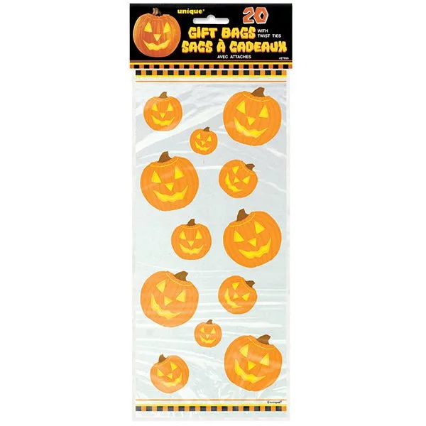 20pk Pumpkin Glow Halloween Cello Bags