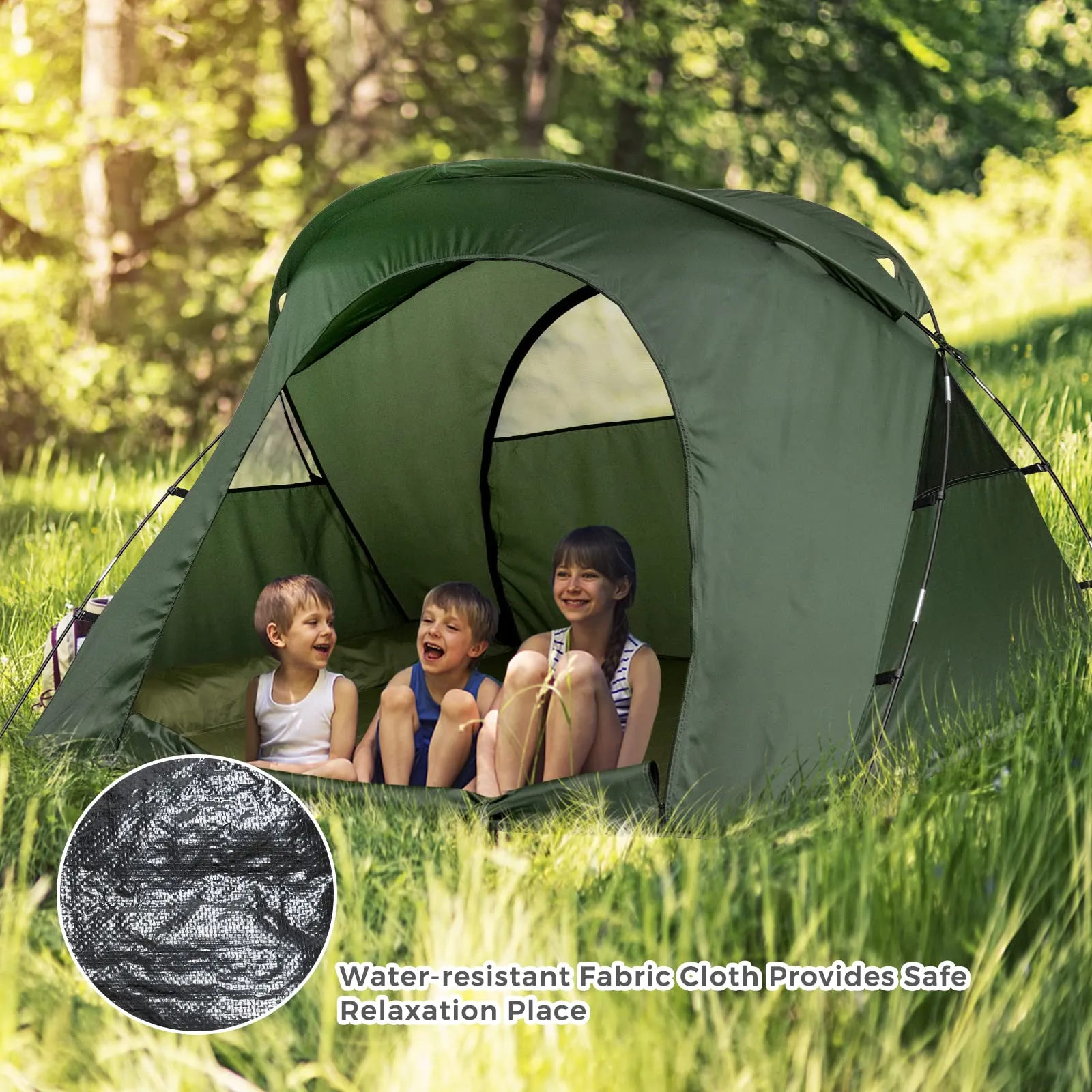 4-in-1 Folding Tent for 2 Persons W/Waterproof Cover & Self-Inflating Mattress & Roller Carrying Bag