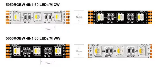 5050 4 Colors in 1 LED RGBW Multi-Colored LED Tape Lights 5Pin 5m 30LEDs 60LEDs/M RGBWW RGBCW Led Strip 12V 24V