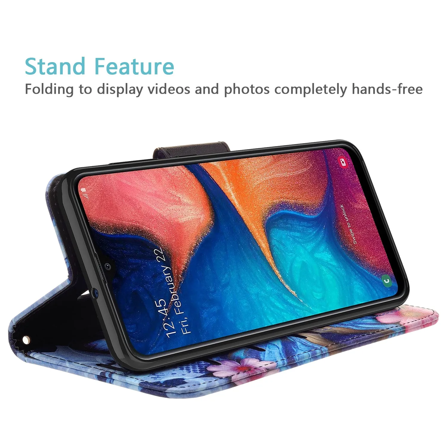 Alcatel 3V (2019) Case, 3V (2019) Wallet Case, Wrist Strap Pu Leather Wallet Case [Kickstand] with ID & Credit Card Slots - Blue Butterfly