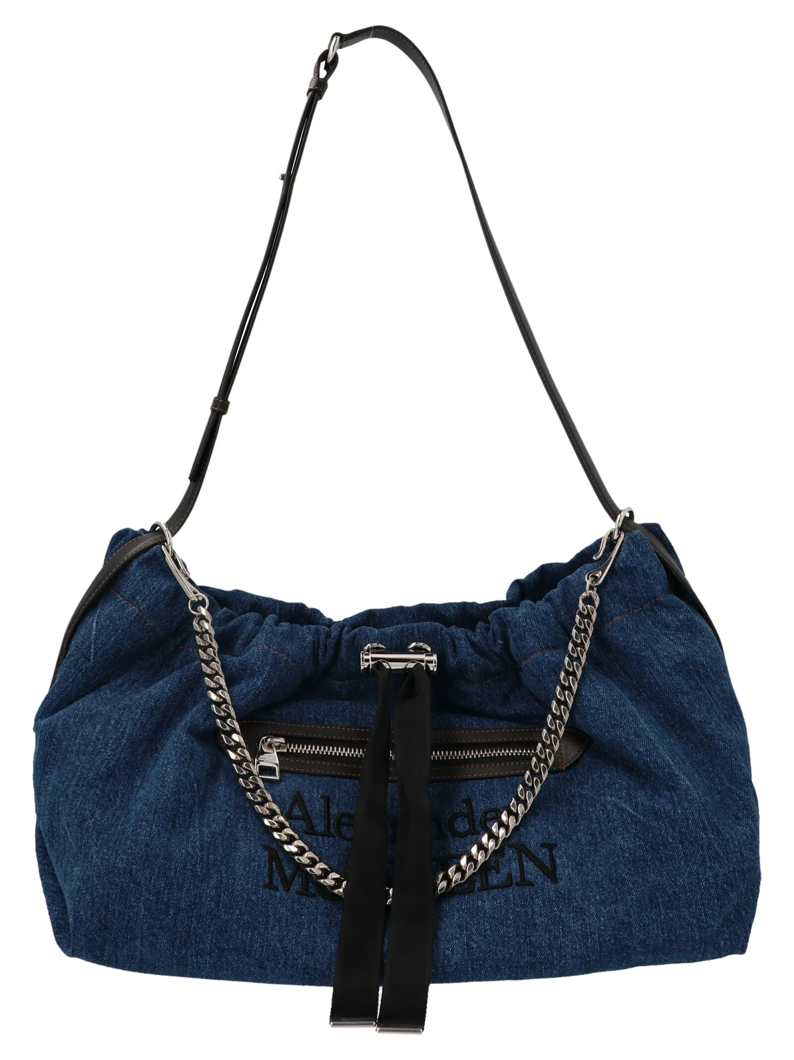 Alexander McQueen Logo Embroidered Denim Shoulder Bag