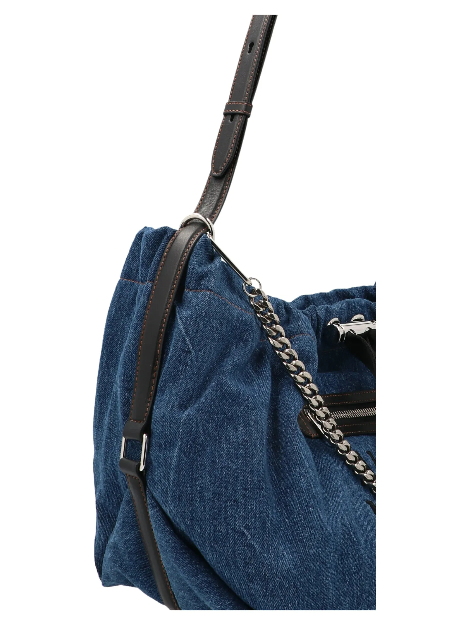 Alexander McQueen Logo Embroidered Denim Shoulder Bag