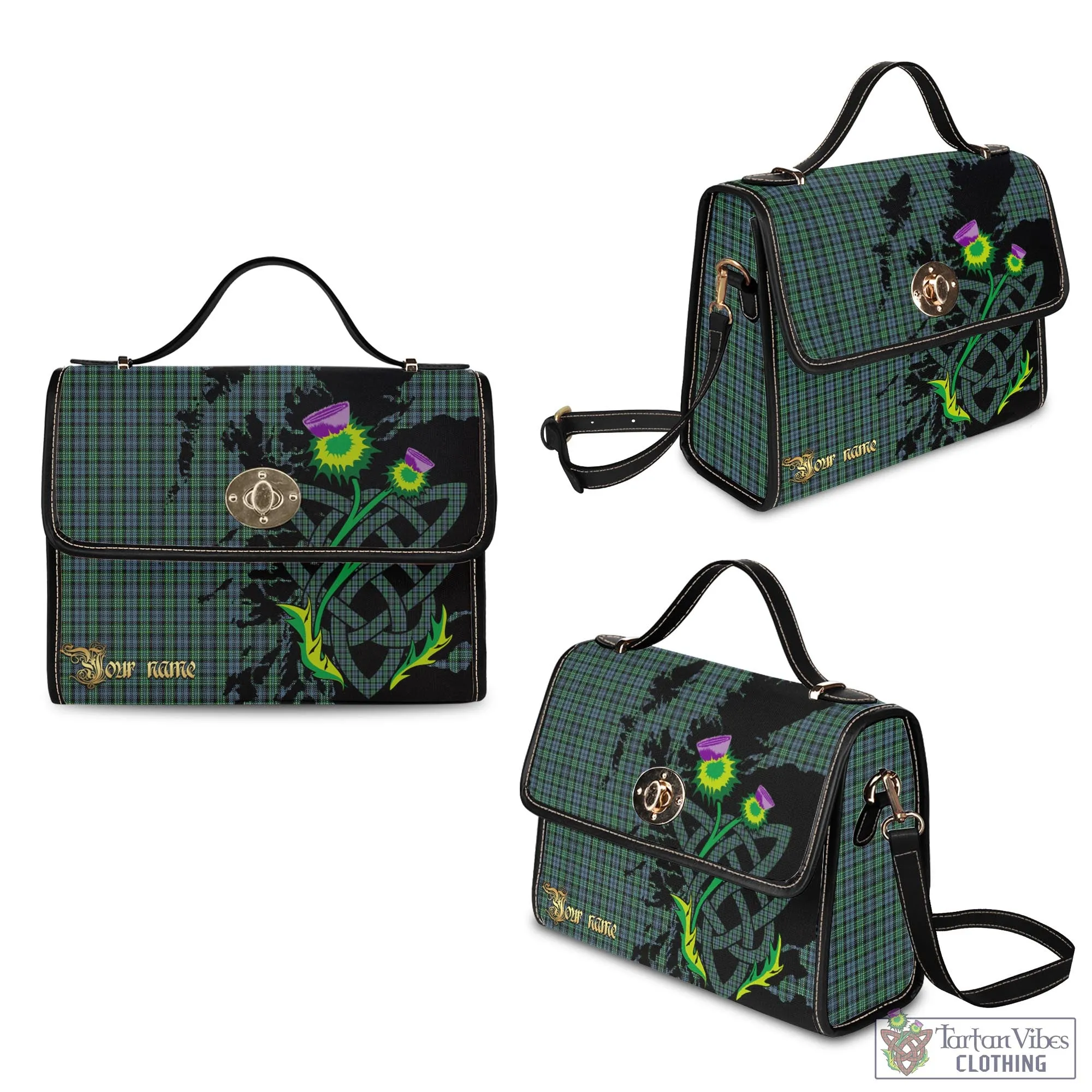 Arbuthnot Tartan Waterproof Canvas Bag with Scotland Map and Thistle Celtic Accents