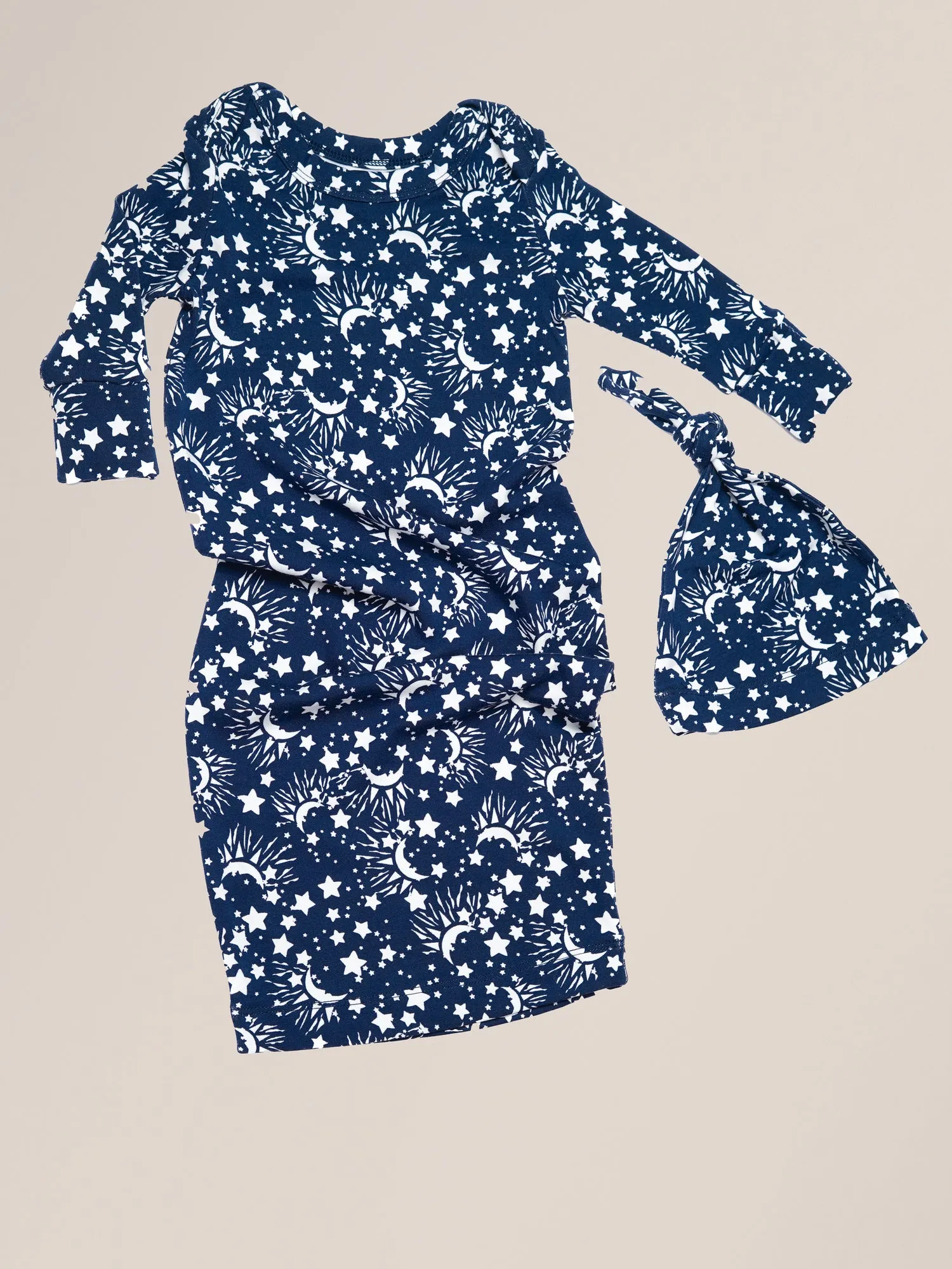 Baby Knotted Gown & Hat Set | Navy Stars