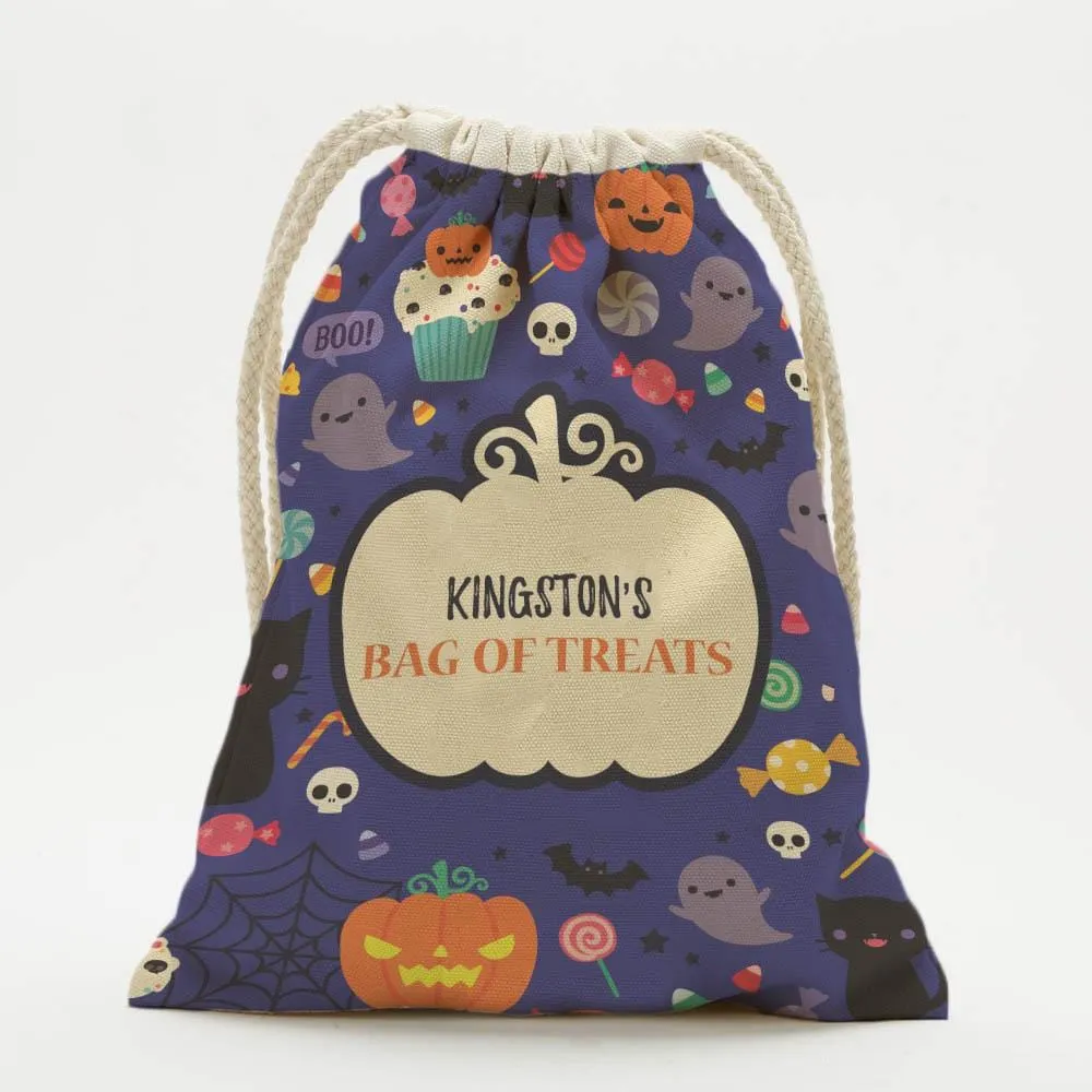 Bag Of Treats Custom Halloween Kids Drawstring Sack | Personalized Halloween Trick or Treat Bag