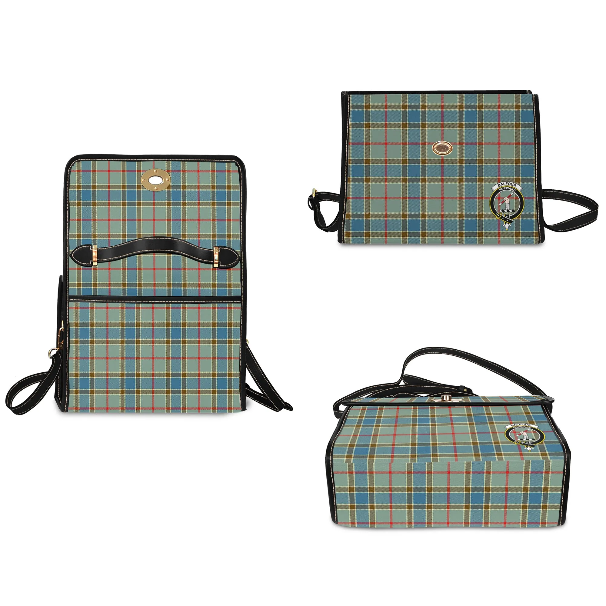 Balfour Blue Tartan Waterproof Canvas Bag with Family Crest