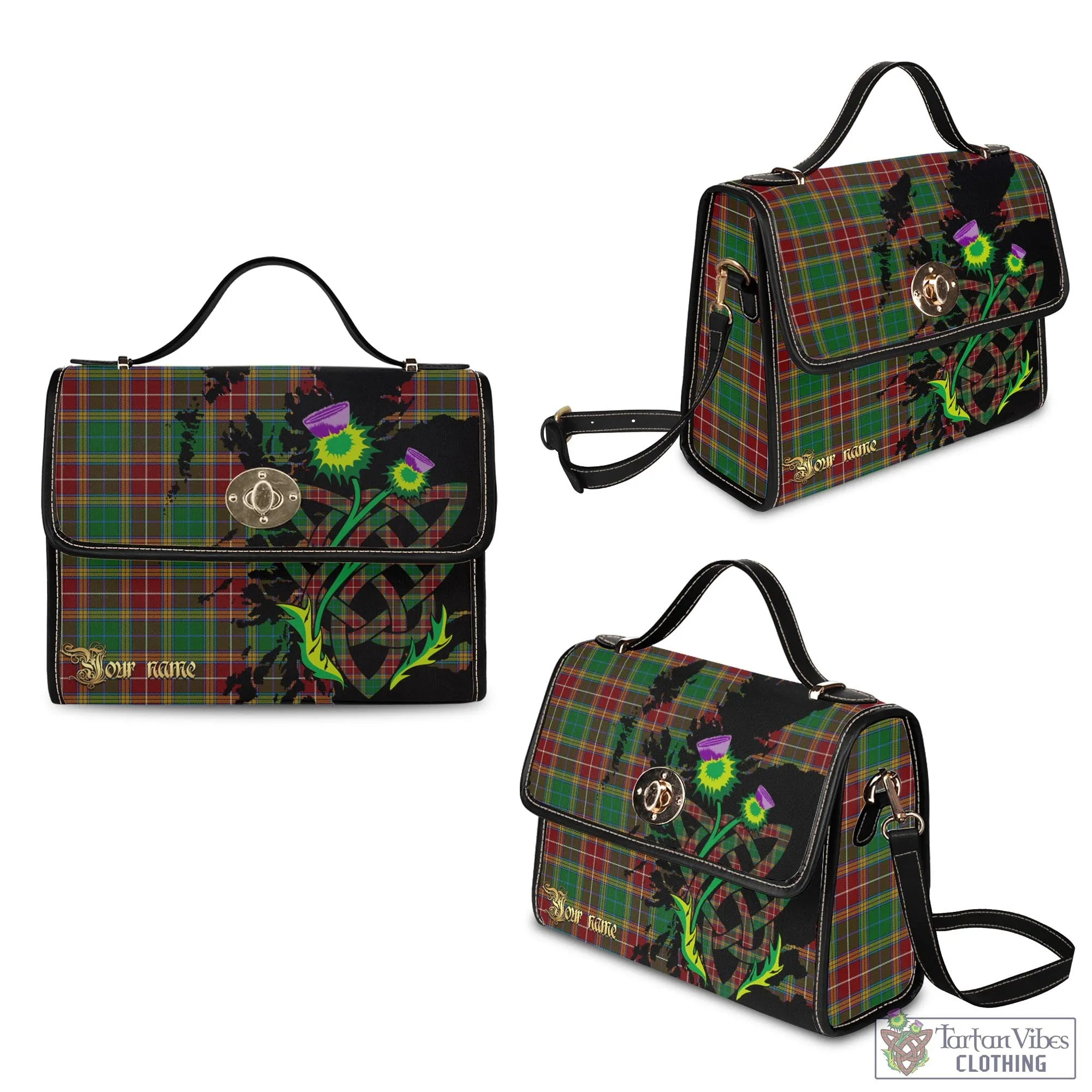 Baxter Tartan Waterproof Canvas Bag with Scotland Map and Thistle Celtic Accents