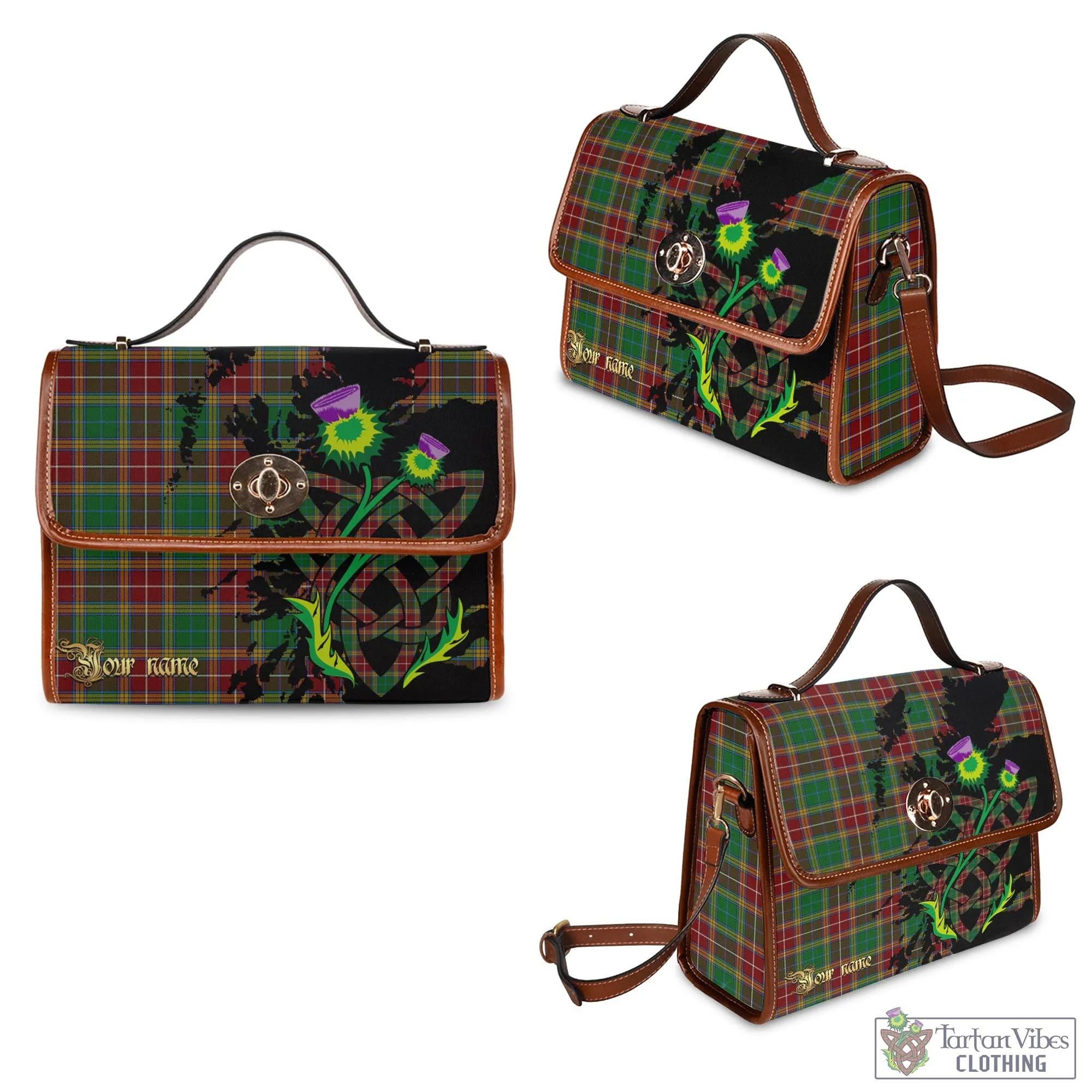 Baxter Tartan Waterproof Canvas Bag with Scotland Map and Thistle Celtic Accents