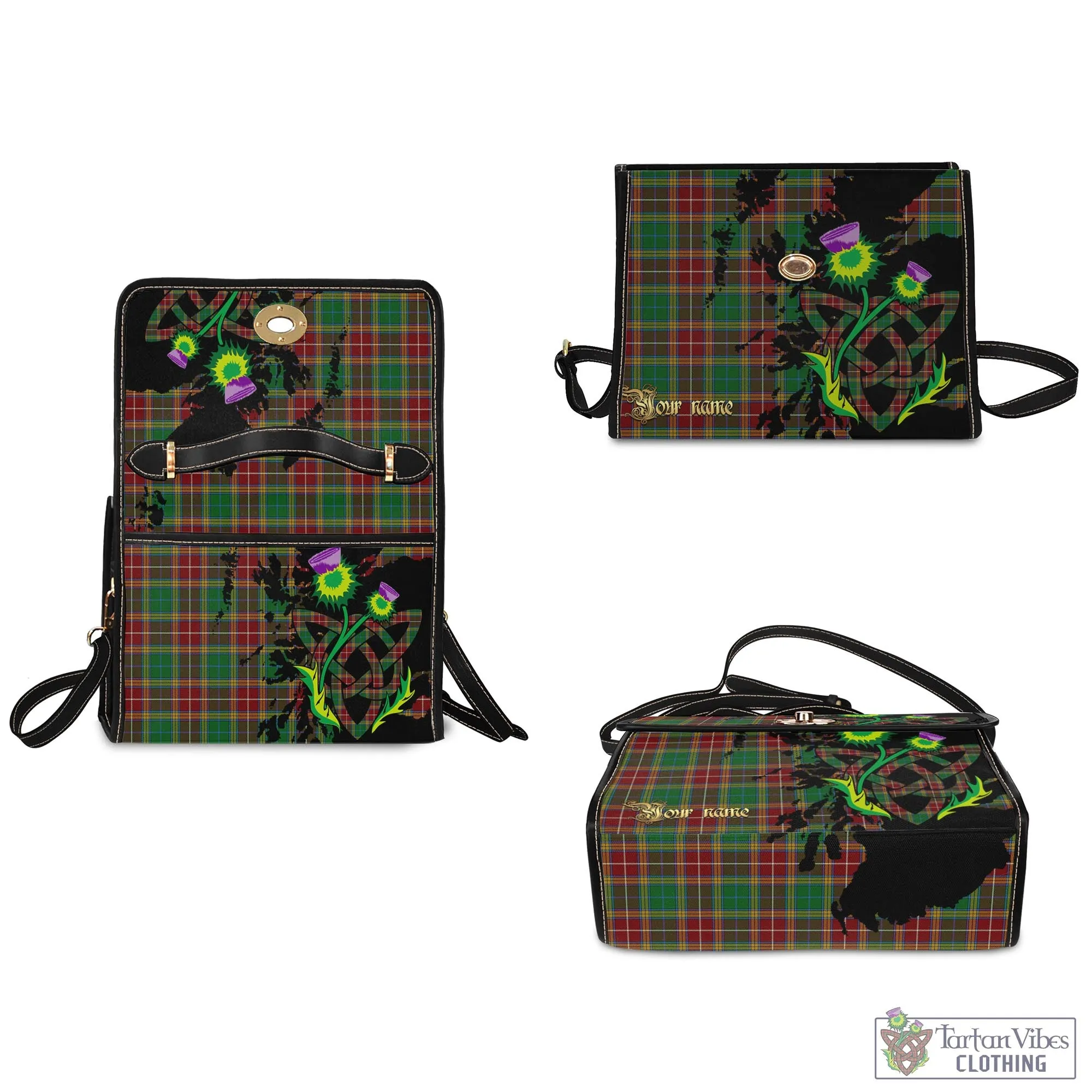 Baxter Tartan Waterproof Canvas Bag with Scotland Map and Thistle Celtic Accents