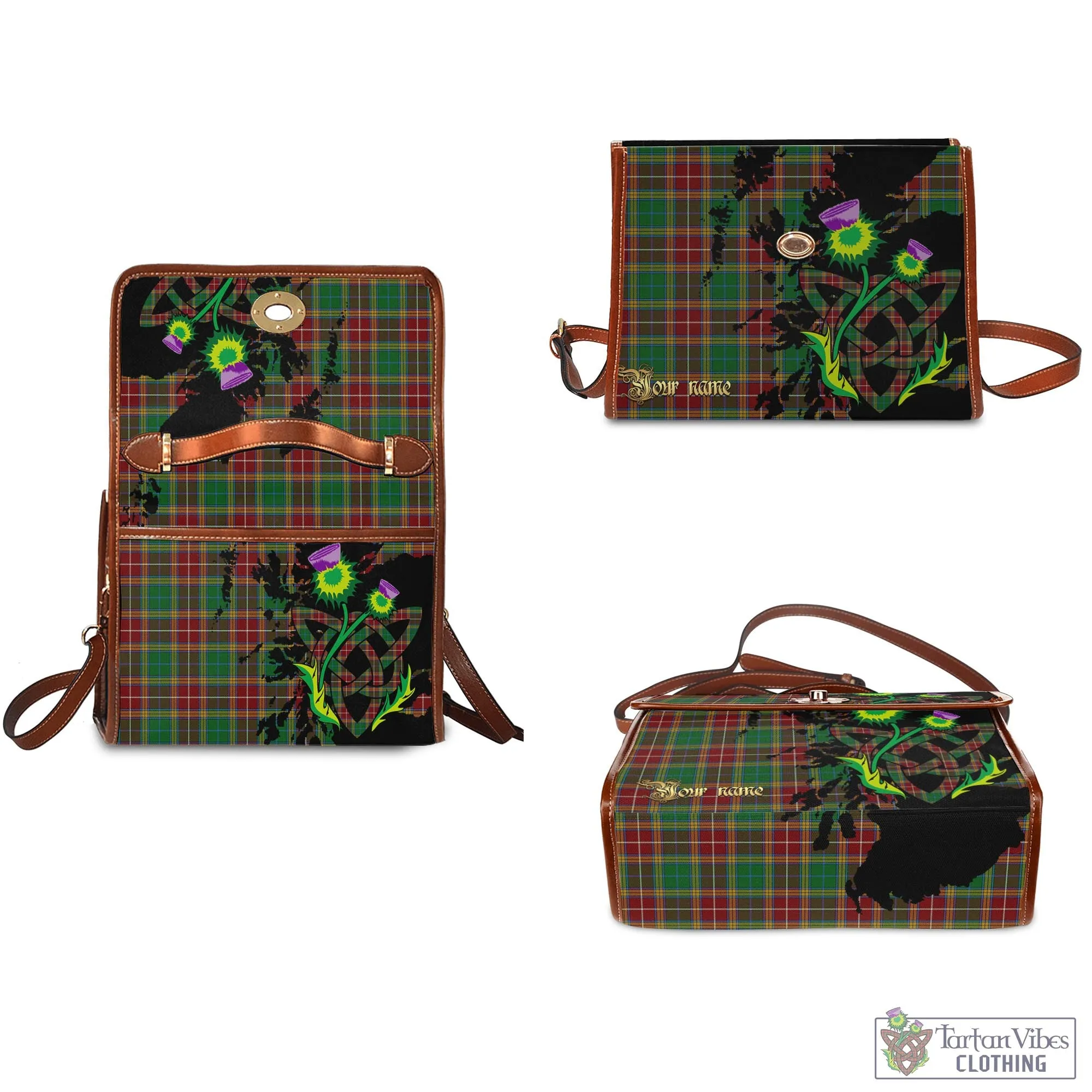 Baxter Tartan Waterproof Canvas Bag with Scotland Map and Thistle Celtic Accents