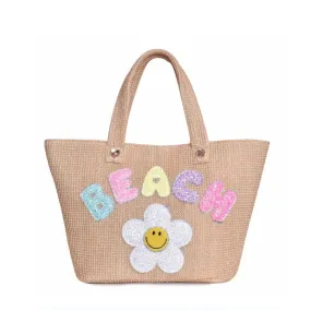 Beach Daisy Straw Tote Bag