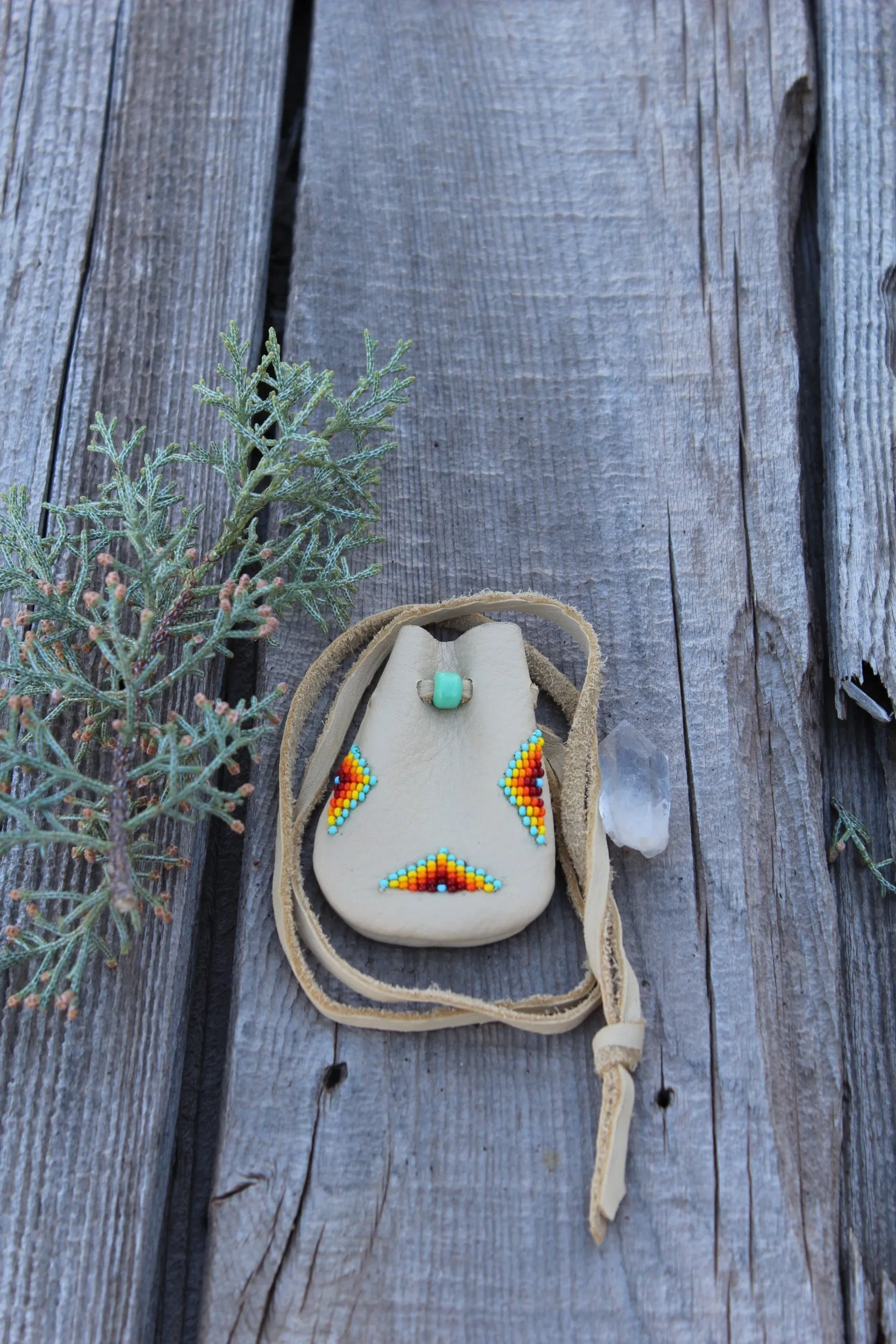 Beaded medicine bag, leather amulet bag