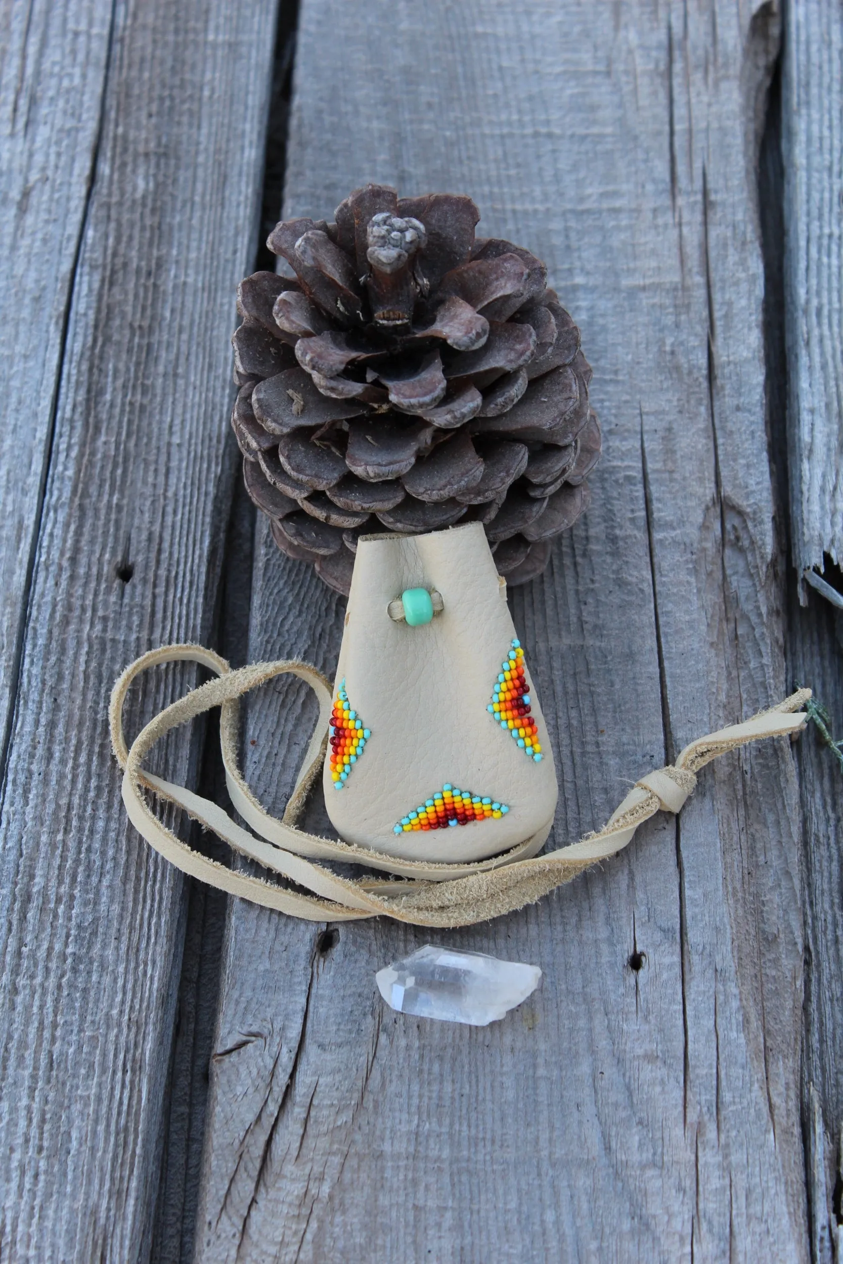 Beaded medicine bag, leather amulet bag