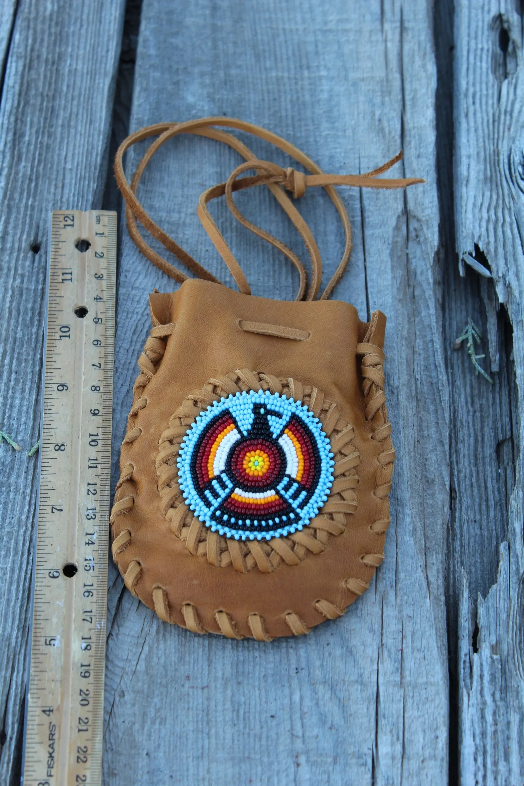 Beaded Thunderbird medicine bag, amulet bag