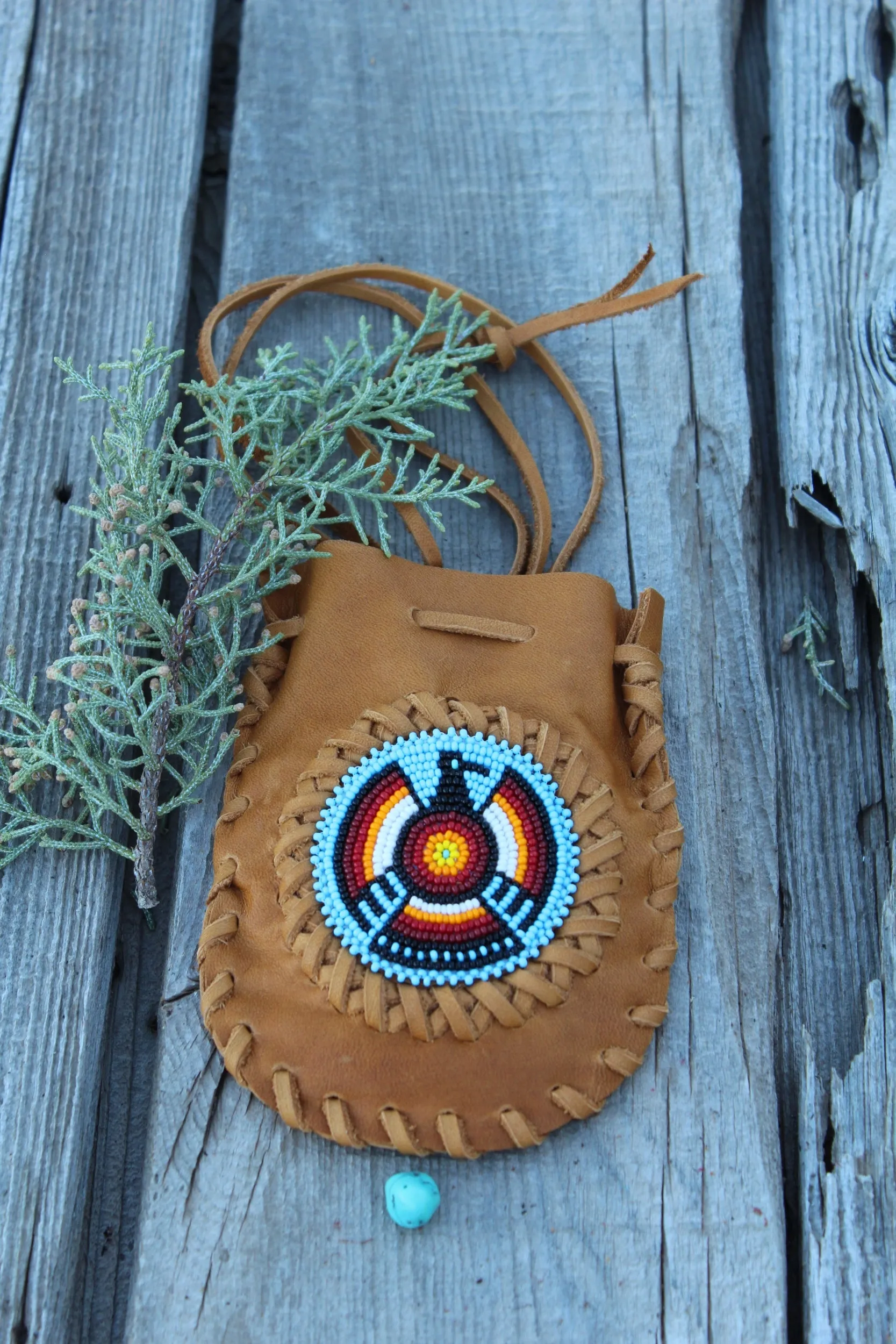 Beaded Thunderbird medicine bag, amulet bag