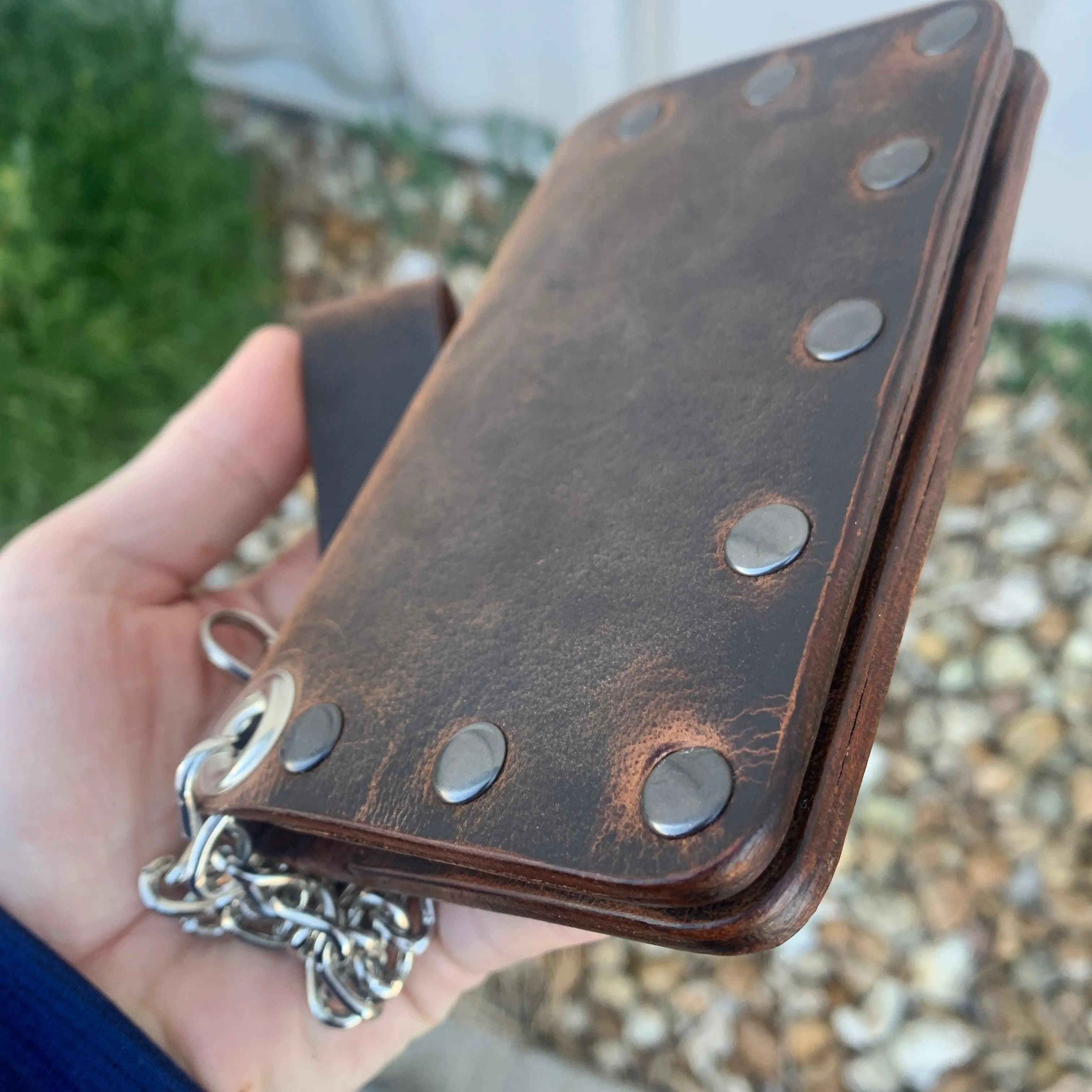 Biker Bifold Chain Wallet- Crazy Horse Buffalo Leather