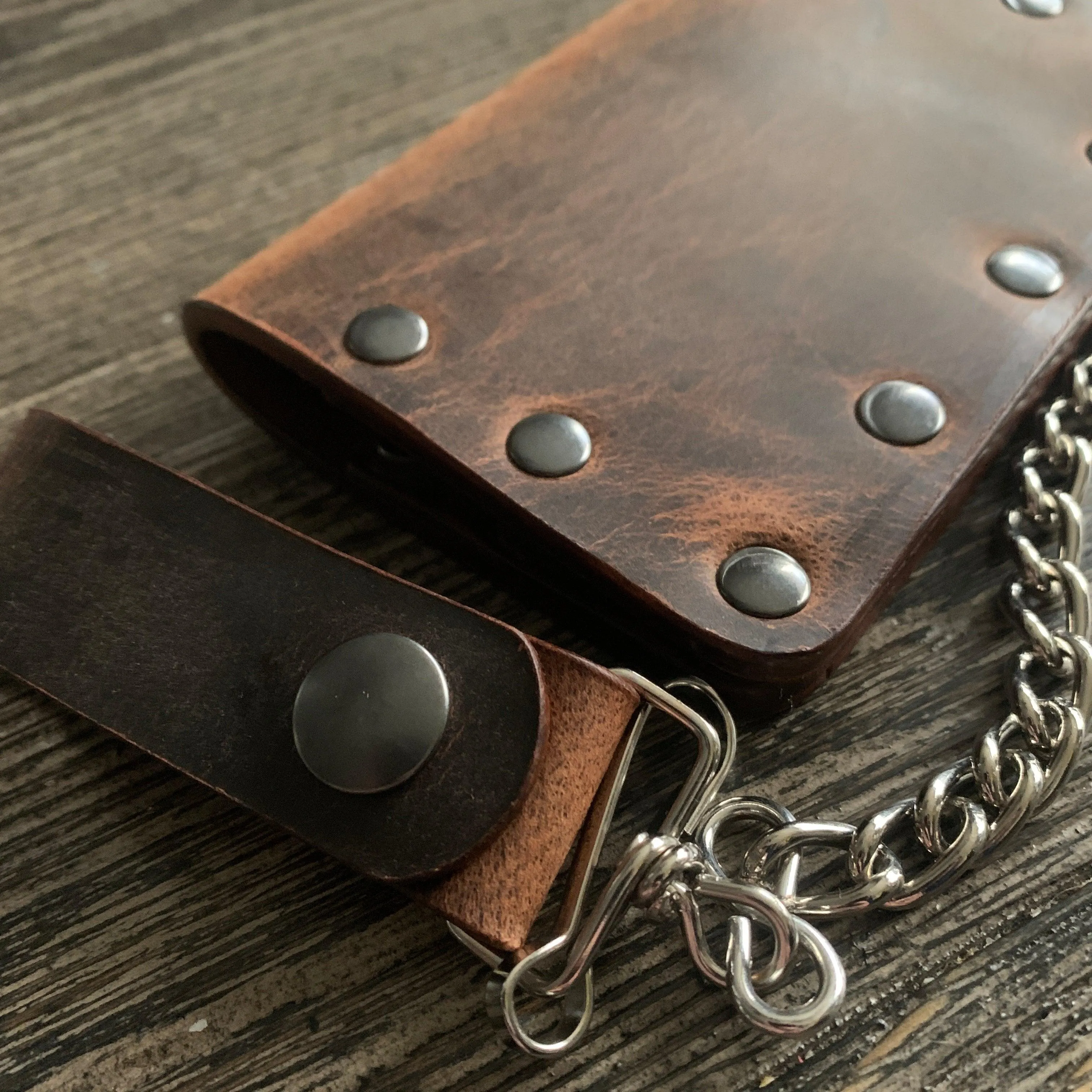 Biker Bifold Chain Wallet- Crazy Horse Buffalo Leather