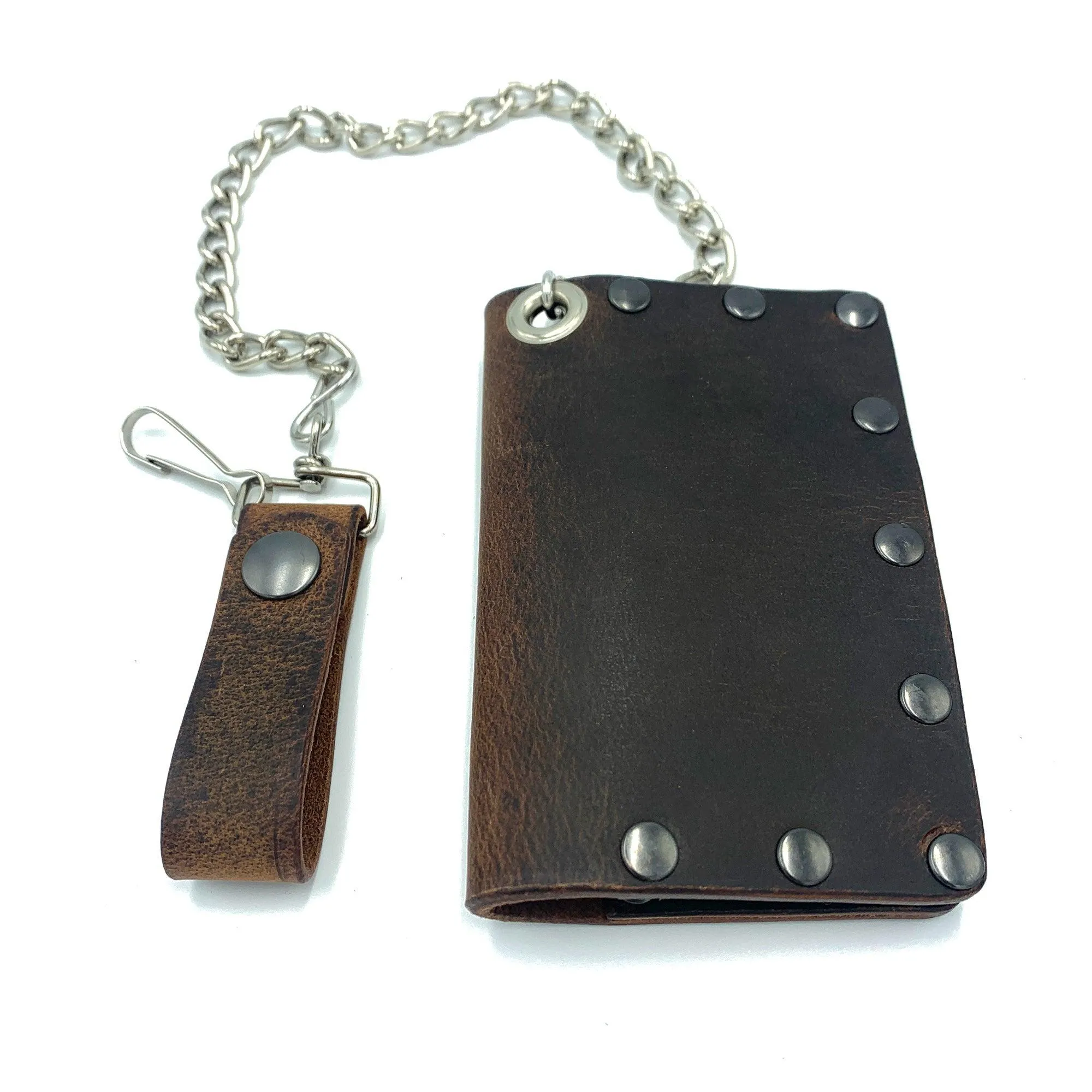 Biker Bifold Chain Wallet- Crazy Horse Buffalo Leather