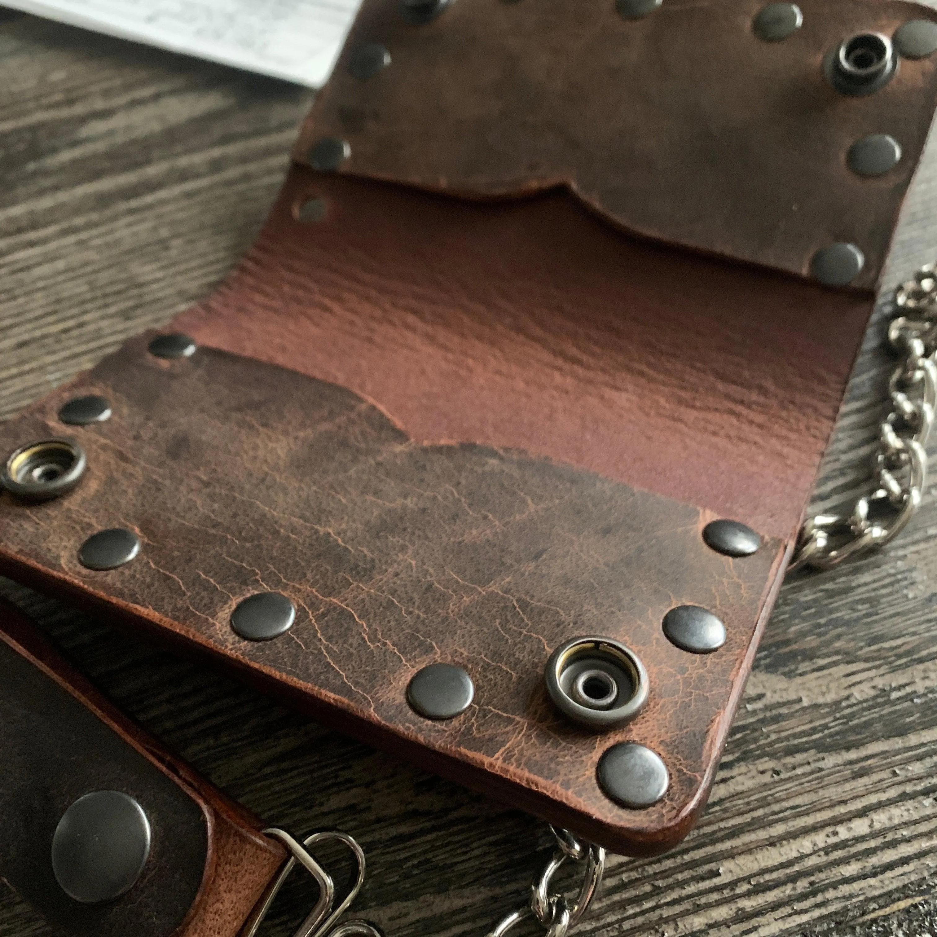 Biker Bifold Chain Wallet- Crazy Horse Buffalo Leather