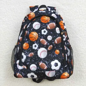 black baseball football print backpack bag BA0125