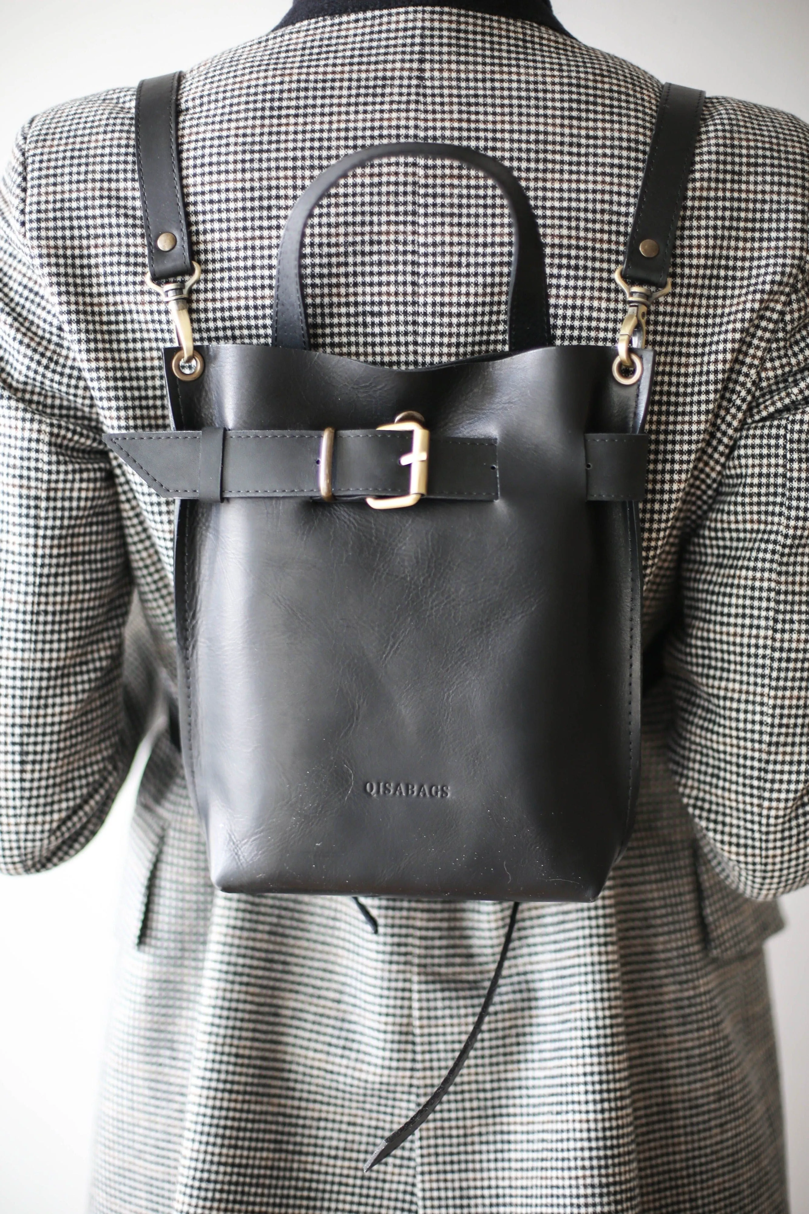 Black Mini Leather Backpack