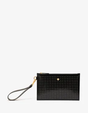 Black Stud Embellished Patent Leather Pouch