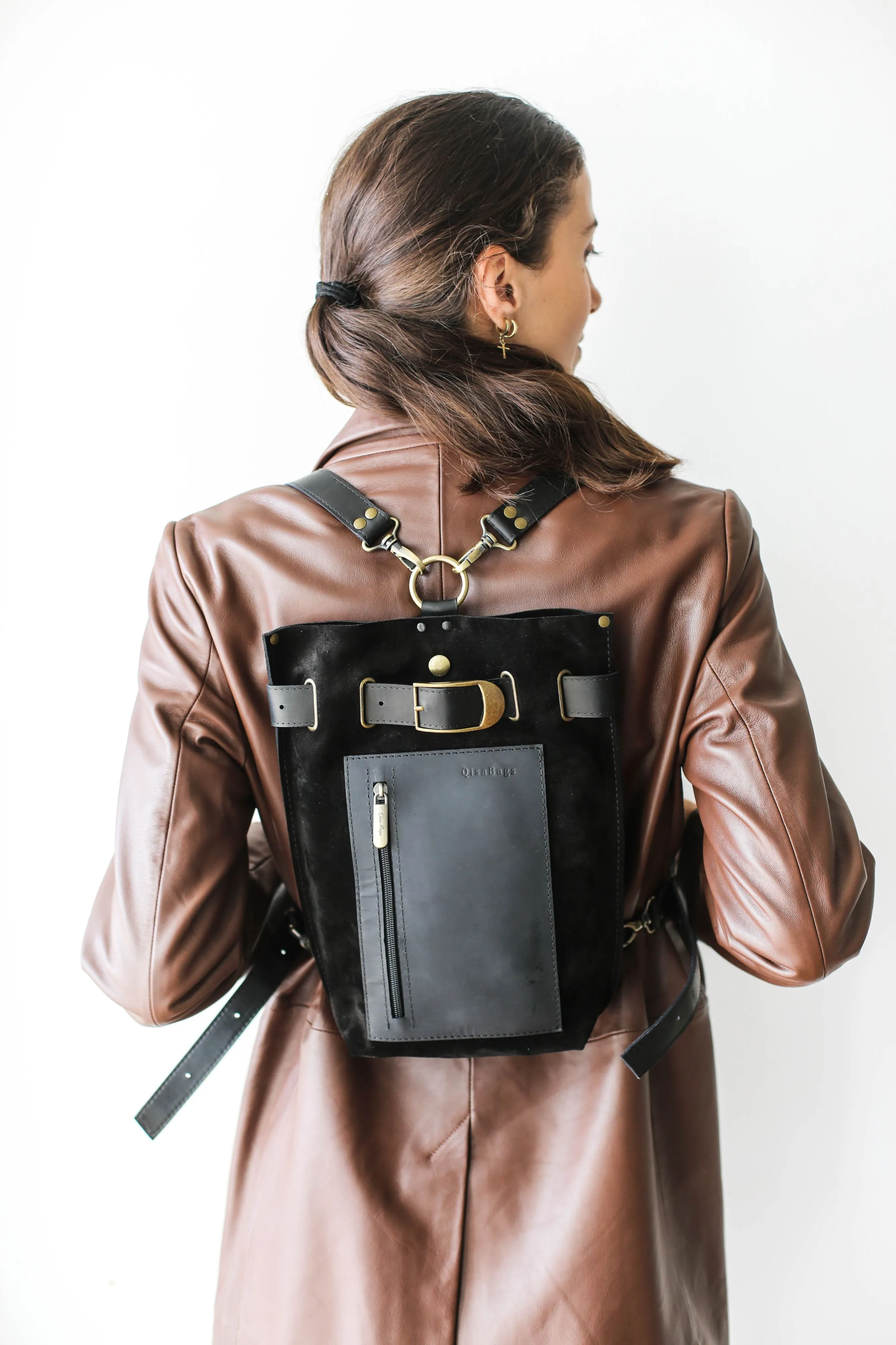 Black Suede Sling Backpack