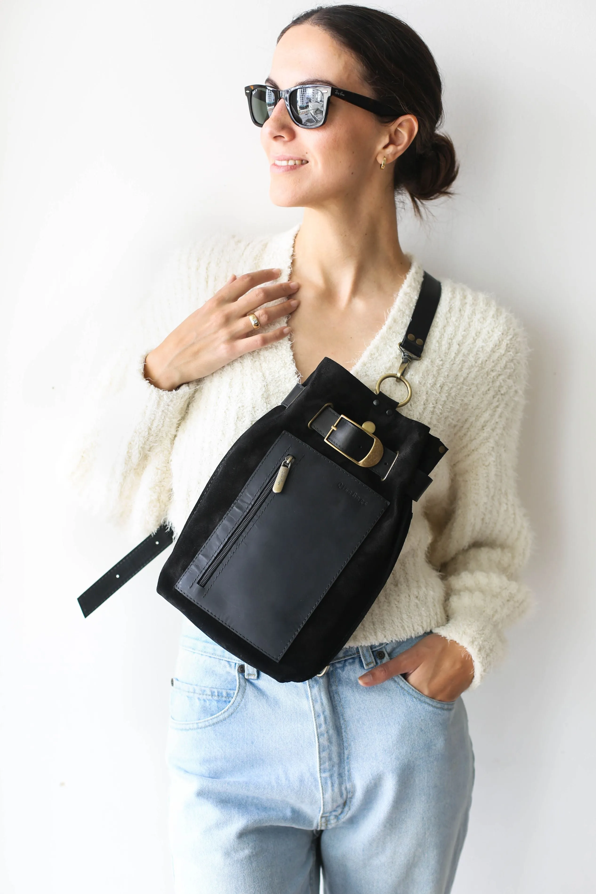 Black Suede Sling Backpack