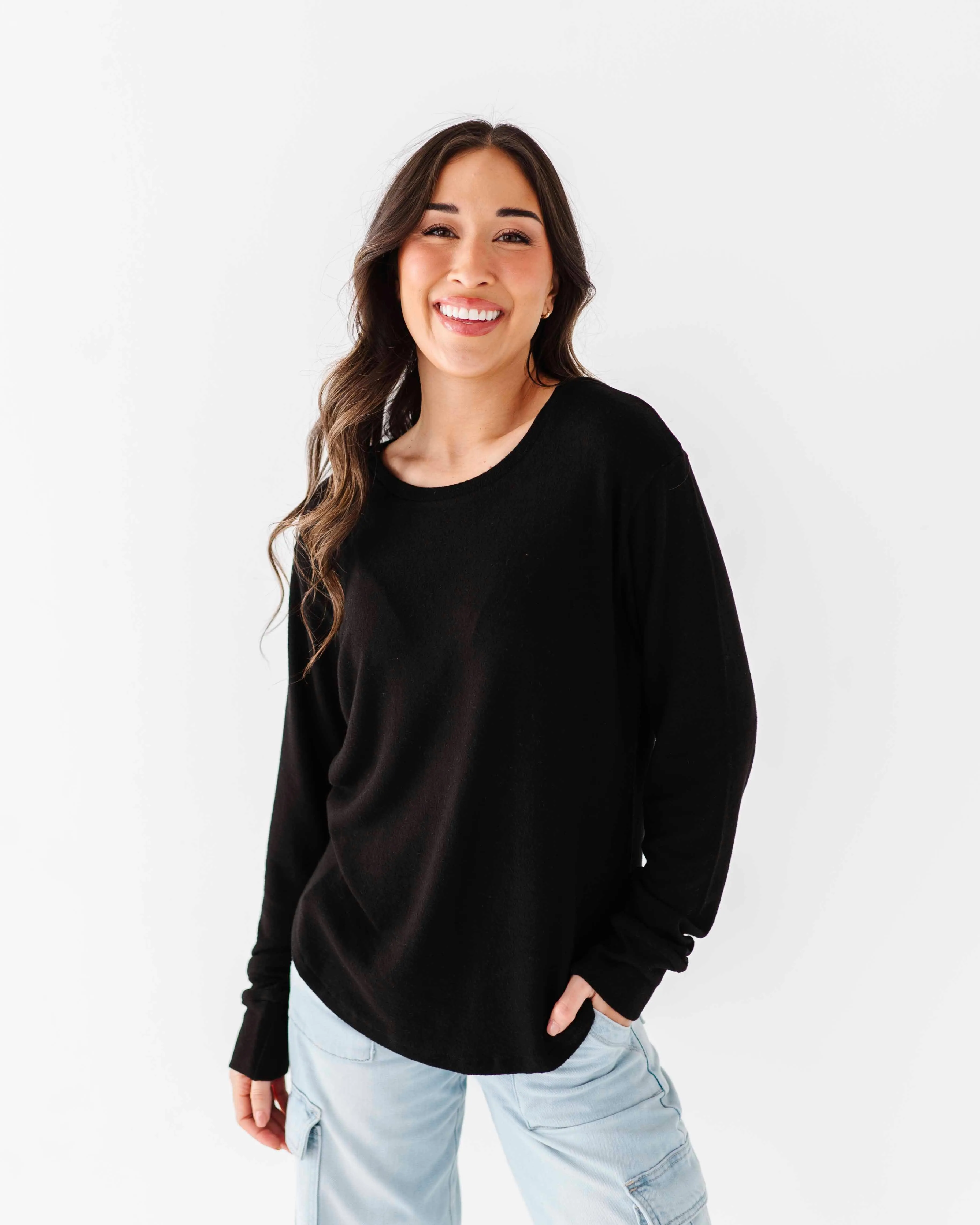 Black Women's Long Sleeve Top - Cloud Plush Bamboo