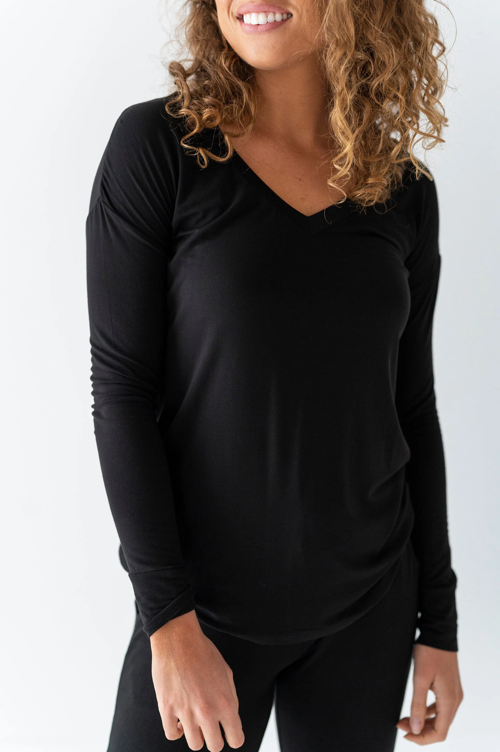 Black Women's V-Neck Long Sleeve Shirt