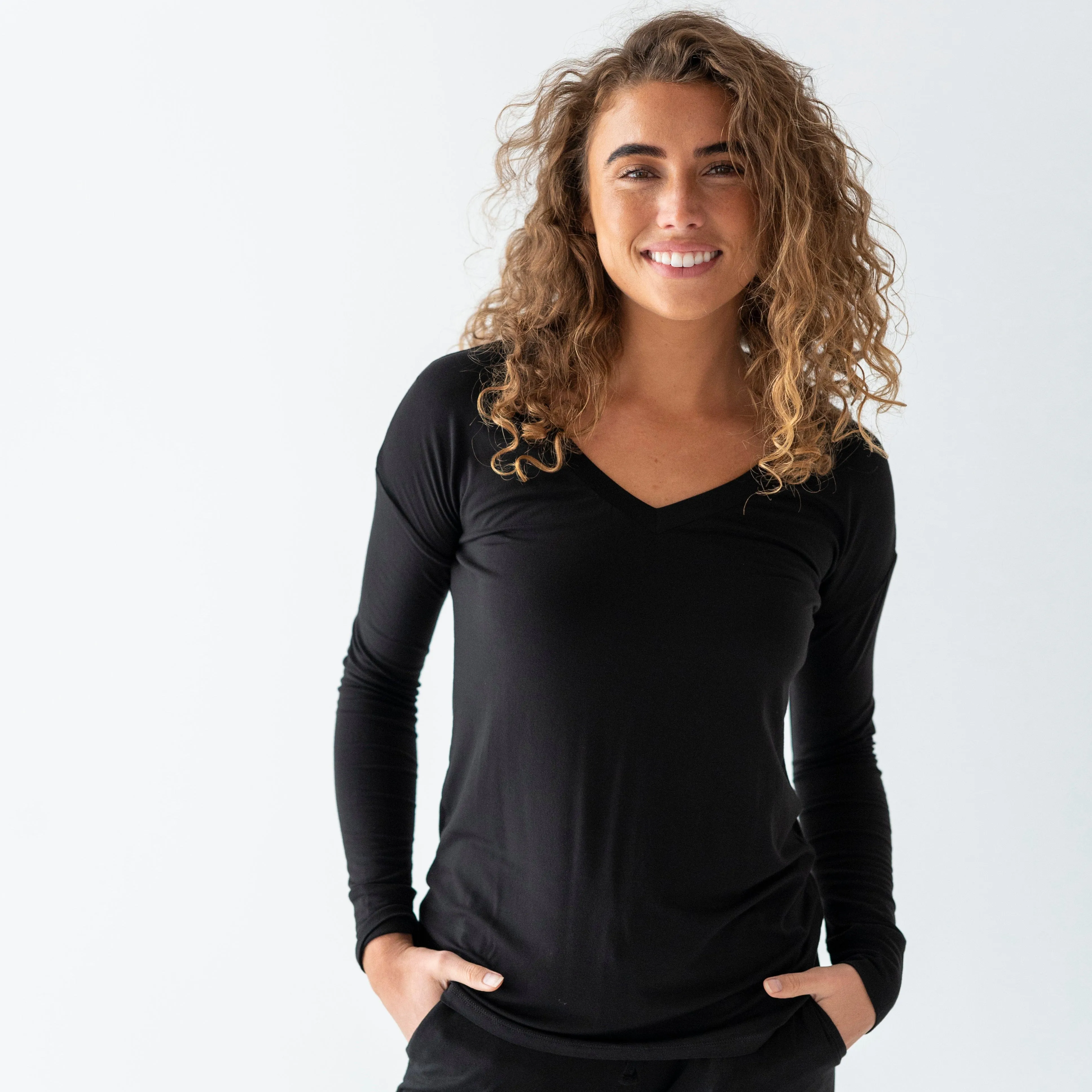 Black Women's V-Neck Long Sleeve Shirt