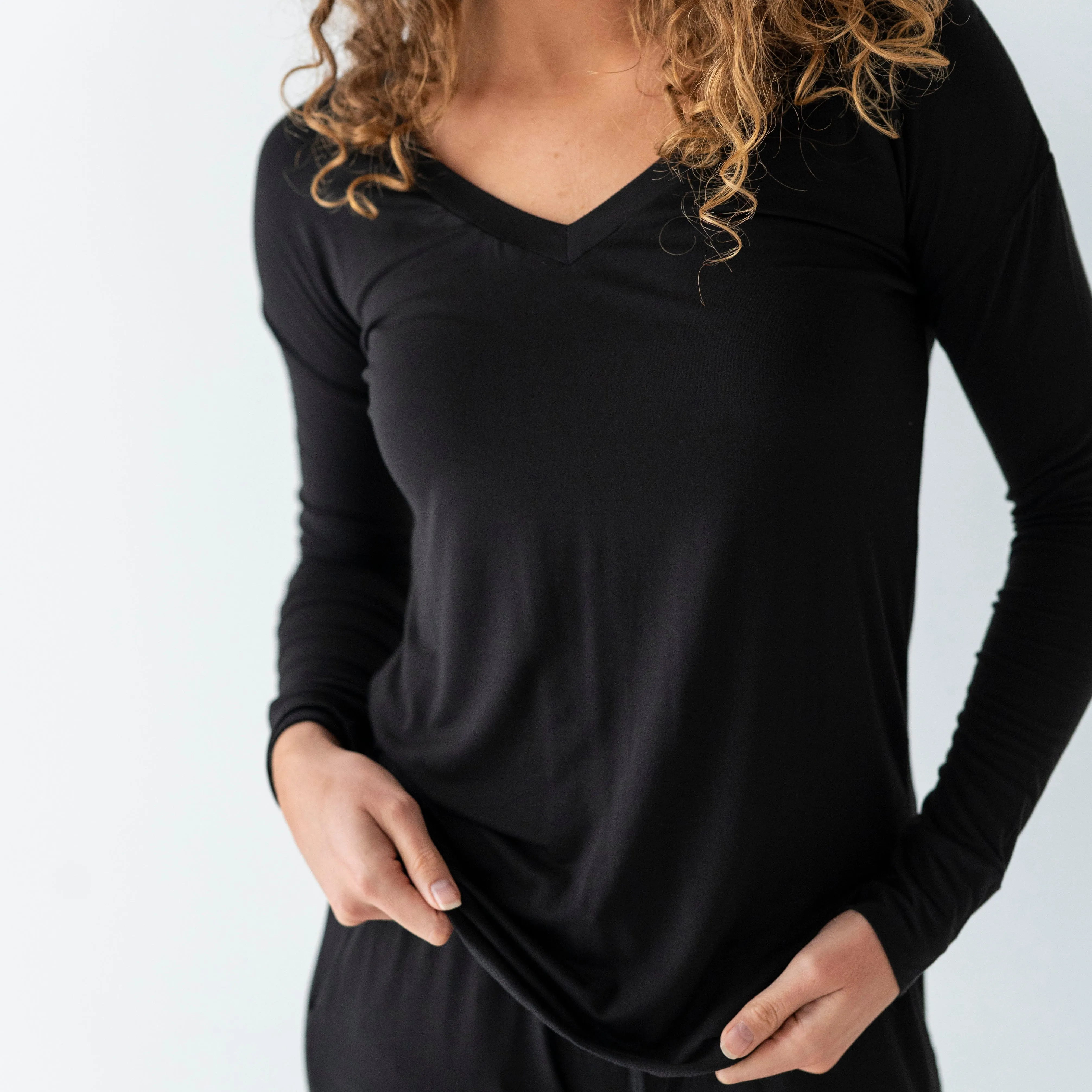 Black Women's V-Neck Long Sleeve Shirt