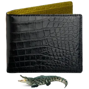 Black Yellow Double Side Alligator Leather Classic Bifold Wallet For Men | Handmade Crocodile Belly Leather Wallet RFID Blocking | VILE-219