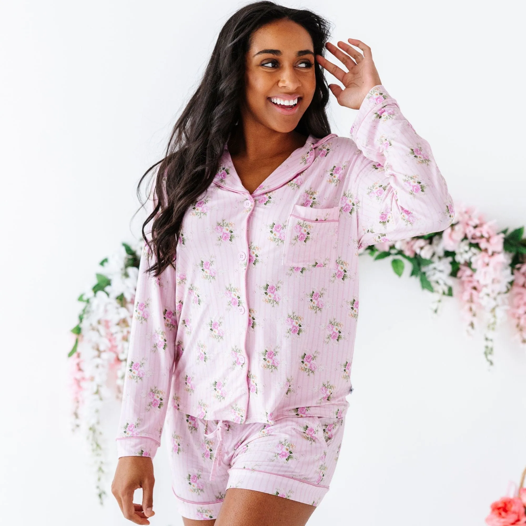 Blooming Bouquet Women's Collar Shirt & Shorts Set