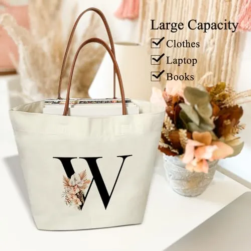 Boho Monogram Initial I Tote Bags for Women, Personalized Canvas Tote Bags Monogrammed Gifts for Women Birthday Wedding Gifts for Mom Sister Teacher Friend Bridesmaid, Beach Bag Shopping Handbag -ZM09