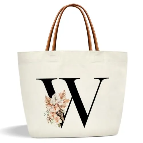 Boho Monogram Initial I Tote Bags for Women, Personalized Canvas Tote Bags Monogrammed Gifts for Women Birthday Wedding Gifts for Mom Sister Teacher Friend Bridesmaid, Beach Bag Shopping Handbag -ZM09