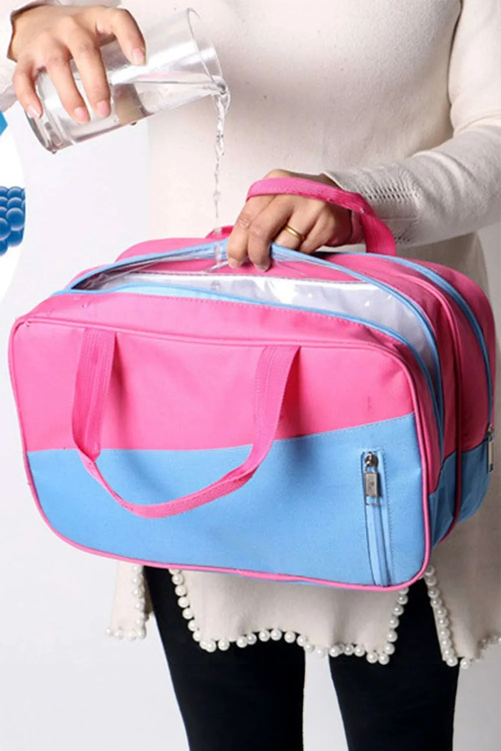 Bonbon Color Block Multi Zip Pocket Portable Yoga Bag