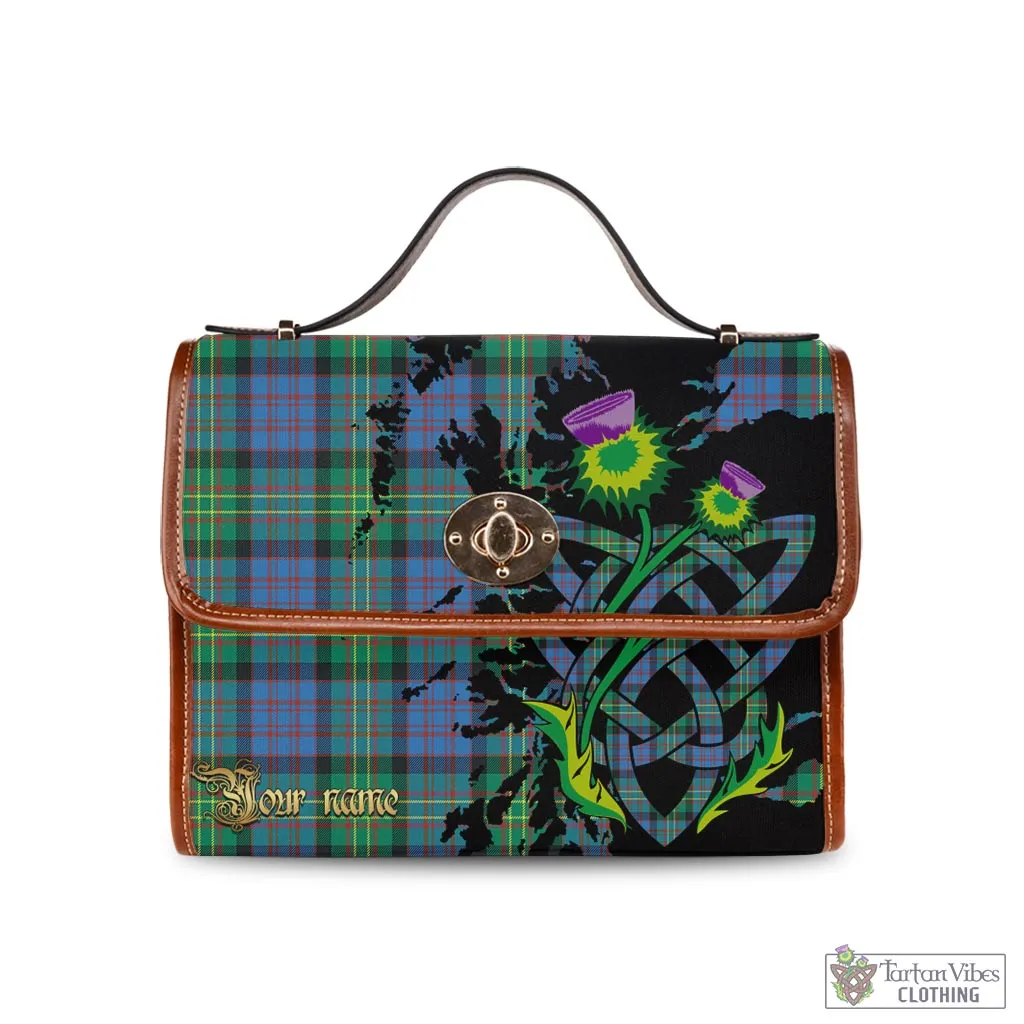 Bowie Ancient Tartan Waterproof Canvas Bag with Scotland Map and Thistle Celtic Accents