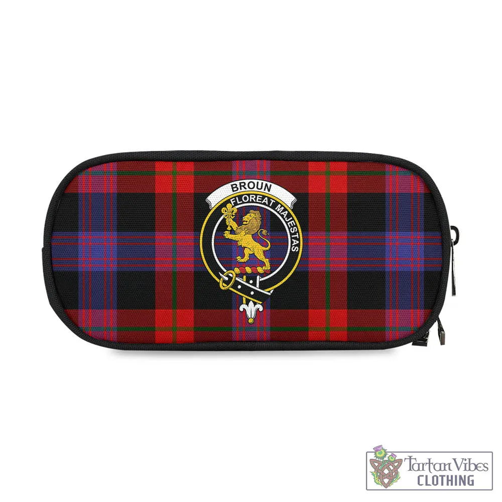 Broun Modern Tartan Pen and Pencil Case with Family Crest