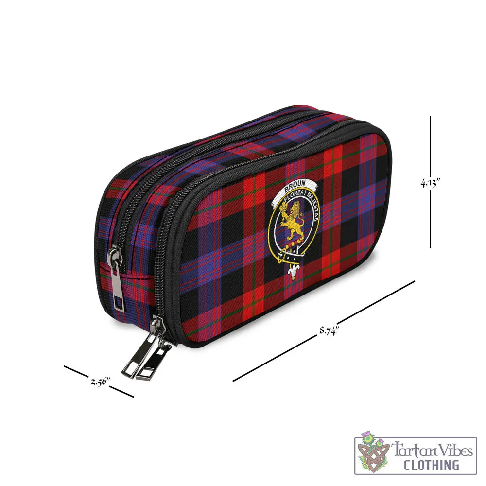 Broun Modern Tartan Pen and Pencil Case with Family Crest