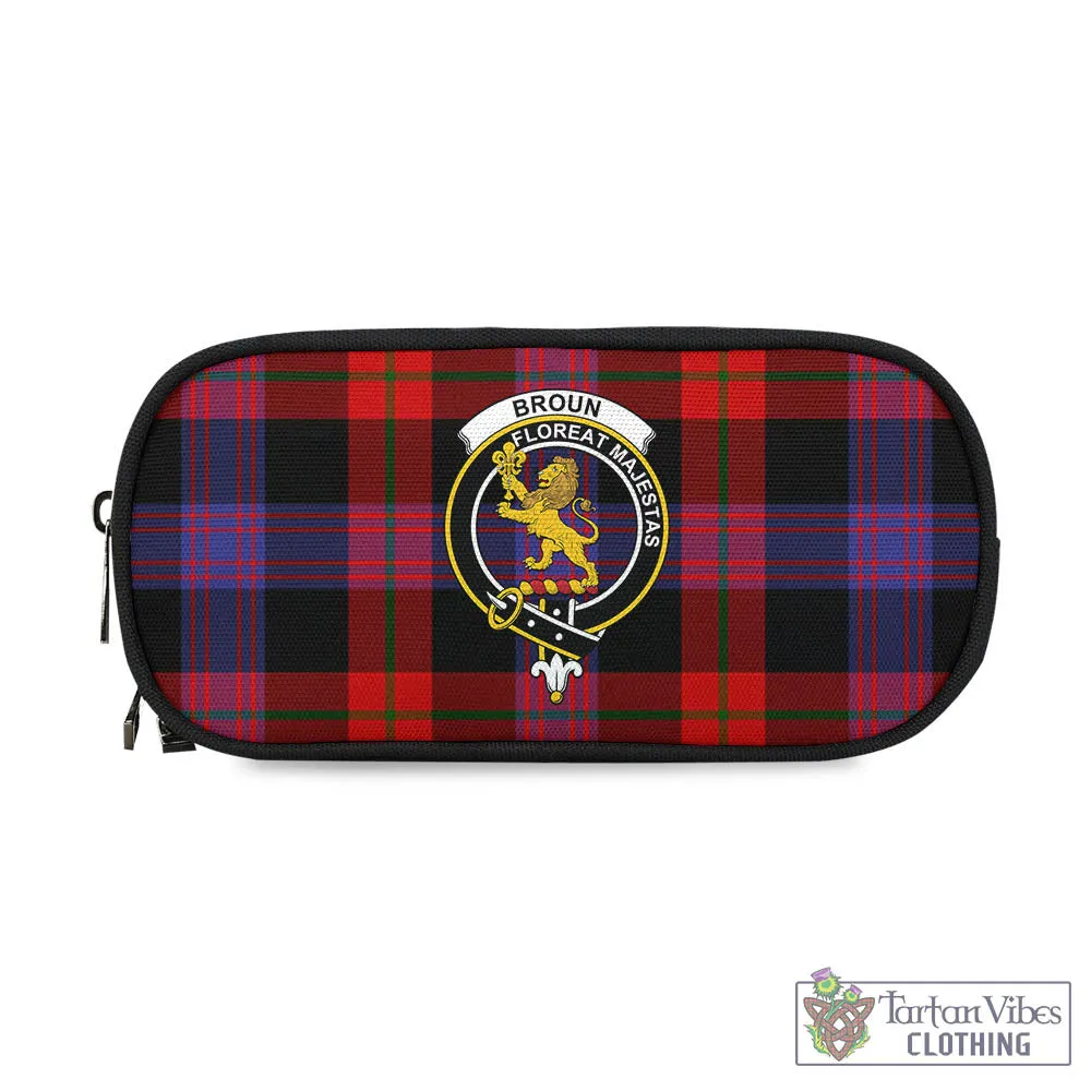 Broun Modern Tartan Pen and Pencil Case with Family Crest