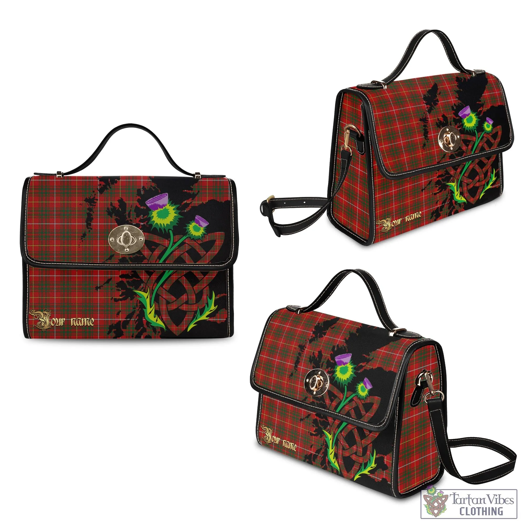 Bruce Tartan Waterproof Canvas Bag with Scotland Map and Thistle Celtic Accents