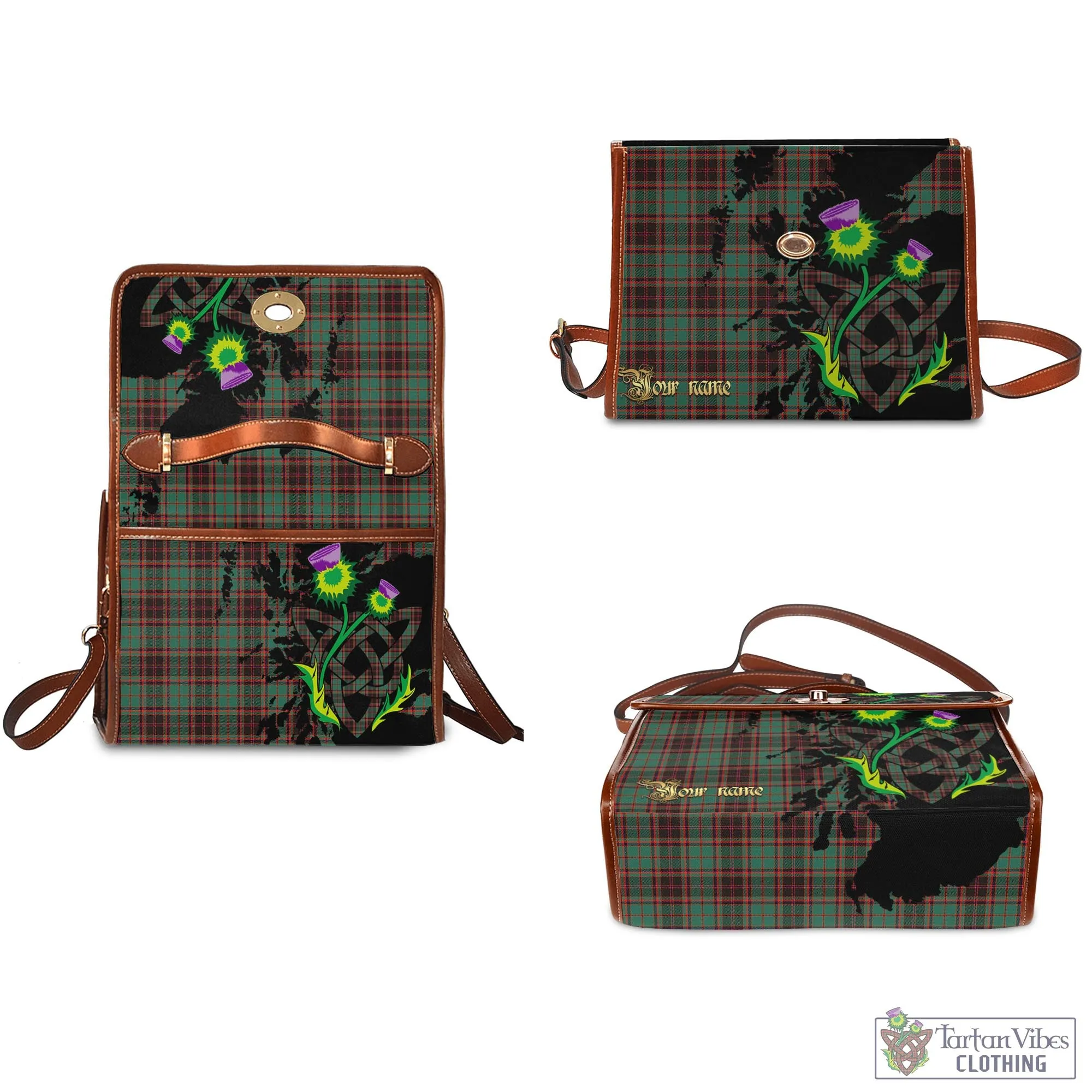 Buchan Ancient Tartan Waterproof Canvas Bag with Scotland Map and Thistle Celtic Accents